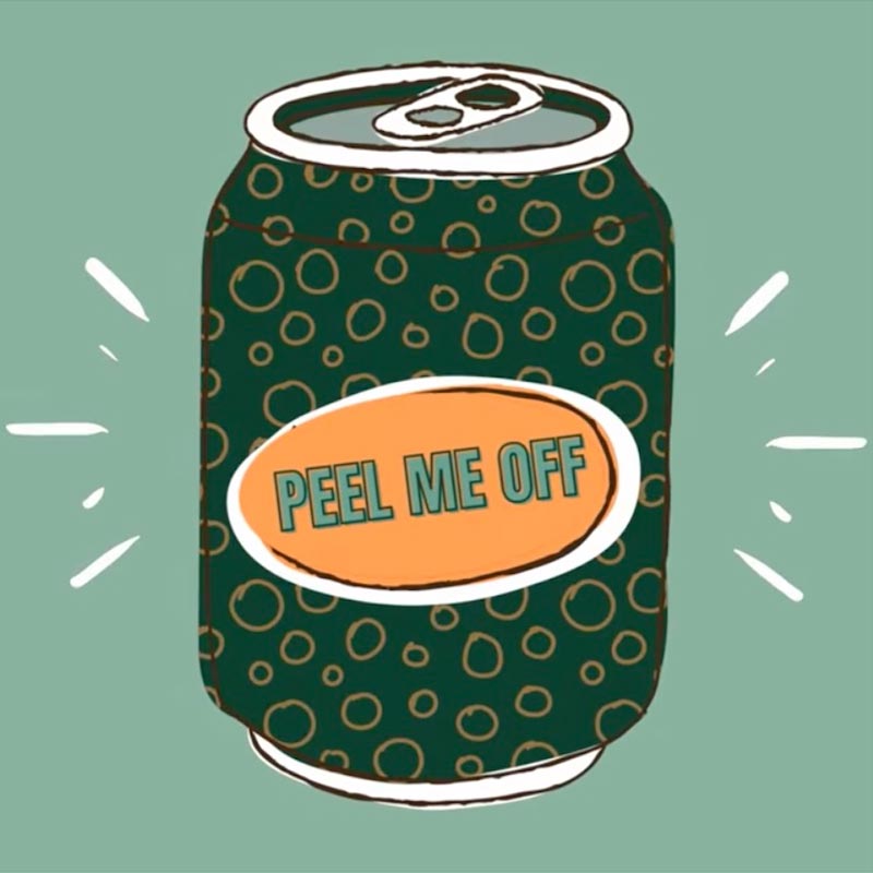 Illustration of aluminum can with label "peel me off"